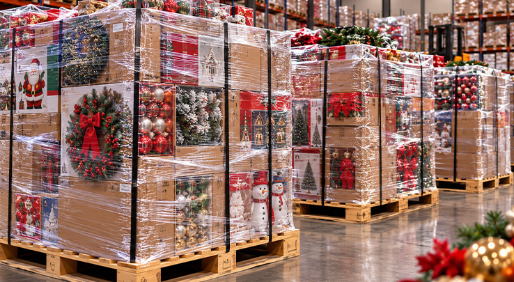 Pallets mixtos de mercancía navideña al por mayor